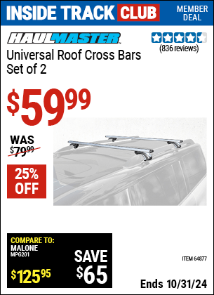 Harbor Freight Coupons, HF Coupons, 20% off - Universal Roof Cross Bars Set Of 2