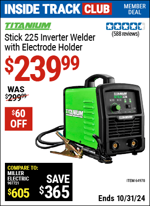 Harbor Freight Coupons, HF Coupons, 20% off - Titanium Stick 225 Inverter Welder With Electrode Holder