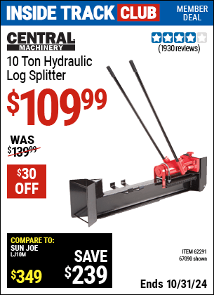 Harbor Freight Coupons, HF Coupons, 20% off - 10 Ton Hydraulic Log Splitter