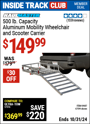 Harbor Freight Coupons, HF Coupons, 20% off - 500 Lb. Capacity Aluminum Mobility Wheelchair And Scooter Carrier