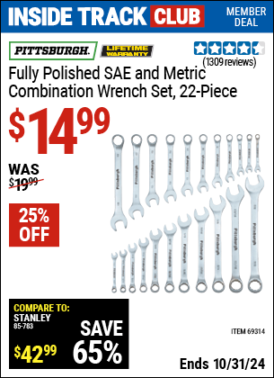 Harbor Freight Coupons, HF Coupons, 20% off - 22 Piece Fully Polished Sae & Metric Combination Wrench Set