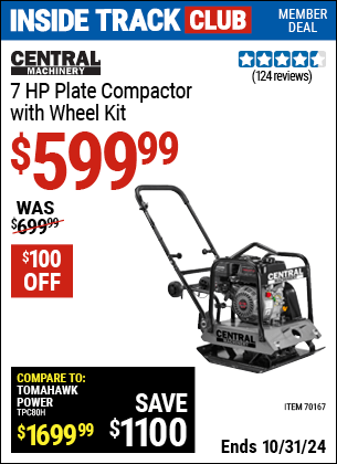 Harbor Freight Coupons, HF Coupons, 20% off - CENTRAL MACHINERY 6.5 HP Plate Compactor with Wheel Kit for $629.99