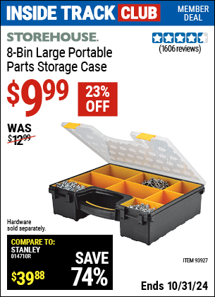 Harbor Freight Coupons, HF Coupons, 20% off - 8 Bin Large Portable Parts Storage Case