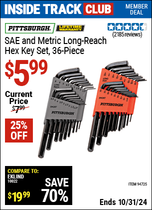 Harbor Freight Coupons, HF Coupons, 20% off - 36 Piece Sae/metric Long Reach Hex Key Set