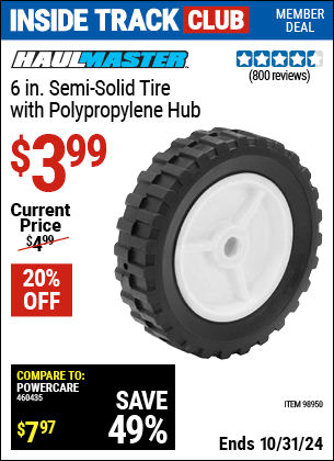 Harbor Freight Coupons, HF Coupons, 20% off - 6 in. Semi-Solid Tire with Polypropylene Hub