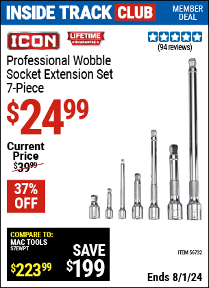 Harbor Freight Coupons, HF Coupons, 20% off - Professional Wobble Socket Extension Set, 7 Pc.