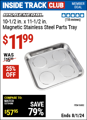 Harbor Freight Coupons, HF Coupons, 20% off - 10-1/2 in. x 11-1/2 in. Magnetic Stainless Steel Parts Tray