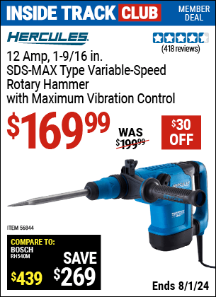 Harbor Freight Coupons, HF Coupons, 20% off - 12 Amp 1-9/16 in.  SDS Max-Type Variable Speed Rotary Hammer