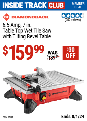 Harbor Freight Coupons, HF Coupons, 20% off - DIAMONDBACK 6.5 Amp 7 in. Table Top Wet Tile Saw with Tilting Bevel Table 