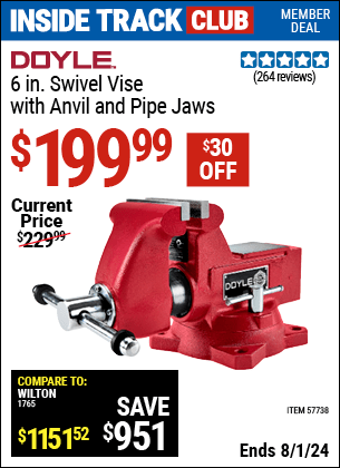 Harbor Freight Coupons, HF Coupons, 20% off - DOYLE 6 in. Swivel Vise with Anvil and Pipe Jaws for $199.99
