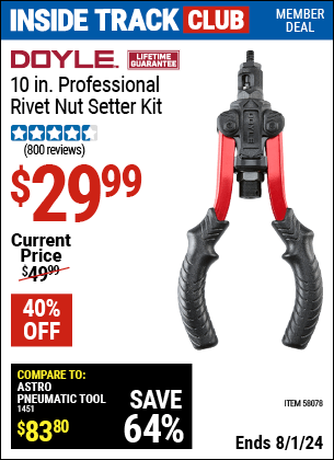 Harbor Freight Coupons, HF Coupons, 20% off - DOYLE 10 in. Professional Rivet Nut Setter Kit for $34.99