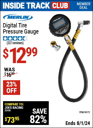 Harbor Freight Coupons, HF Coupons, 20% off - MERLIN Digital Tire Pressure Gauge for $14.99
