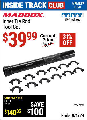 Harbor Freight Coupons, HF Coupons, 20% off - MADDOX Inner Tie Rod Tool Set 