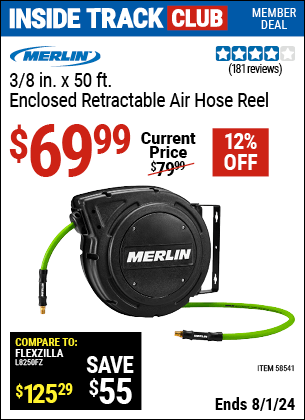 Harbor Freight Coupons, HF Coupons, 20% off - MERLIN 3/8 in. x 50 ft. Enclosed Retractable Air Hose Reel for $69.99