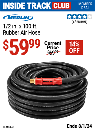 Harbor Freight Coupons, HF Coupons, 20% off - MERLIN 1/2 in. x 100 ft. Rubber Air Hose for $59.99