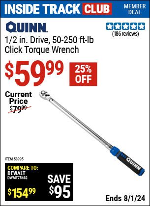 Harbor Freight Coupons, HF Coupons, 20% off - QUINN 1/2 in. Drive Click Type Torque Wrench for $69.99