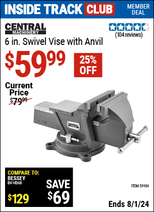 Harbor Freight Coupons, HF Coupons, 20% off - CENTRAL MACHINERY 6 in. Swivel Vise with Anvil 