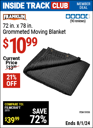 Harbor Freight Coupons, HF Coupons, 20% off - FRANKLIN 72 in. x 78 in. Grommeted Moving Blanket for $10.99
