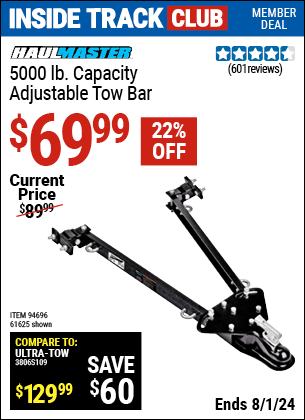 Harbor Freight Coupons, HF Coupons, 20% off - 5000 Lb. Capacity Adjustable Tow Bar