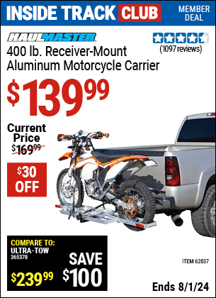 Harbor Freight Coupons, HF Coupons, 20% off - 400 Lb. Capacity Receiver-mount Motorcycle Carrier