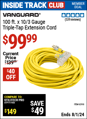 Harbor Freight Coupons, HF Coupons, 20% off - 100ft X 10 Gauge Triple Tap Extension Cord