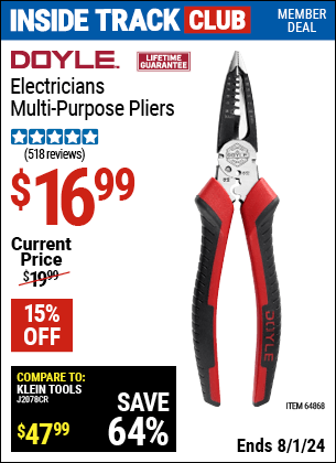 Harbor Freight Coupons, HF Coupons, 20% off - Electrician's Multi-Purpose Pliers