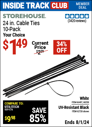 Harbor Freight Coupons, HF Coupons, 20% off - 24 in. Cable Ties 10 Pk.
