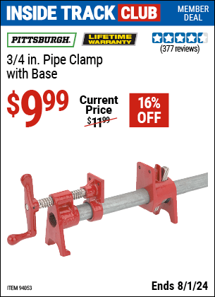 Harbor Freight Coupons, HF Coupons, 20% off - 3/4 in. Pipe Clamp with Base