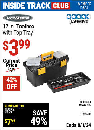 Harbor Freight Coupons, HF Coupons, 20% off - 12 in Toolbox With Top Tray Voyager