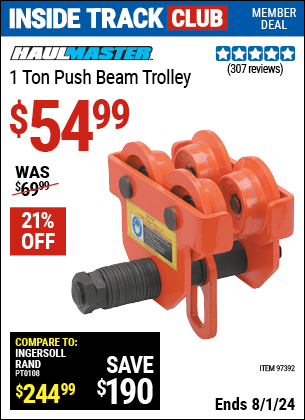 Harbor Freight Coupons, HF Coupons, 20% off - 1 Ton Push Beam Trolley