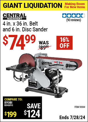 Harbor Freight Coupons, HF Coupons, 20% off - CENTRAL MACHINERY 4 in. x 36 in. Belt and 6 in. Disc Sander for $79.99