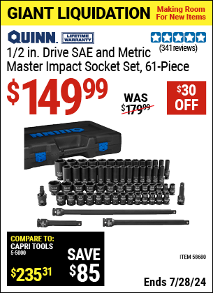 Harbor Freight Coupons, HF Coupons, 20% off - QUINN 1/2 in. Drive SAE & Metric Master Impact Socket Set 
