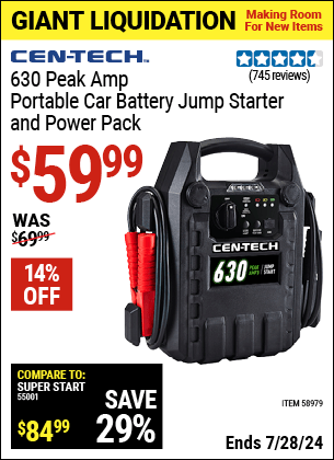 Harbor Freight Coupons, HF Coupons, 20% off - 630 Peak Amp Portable Jump Starter and Power Pack