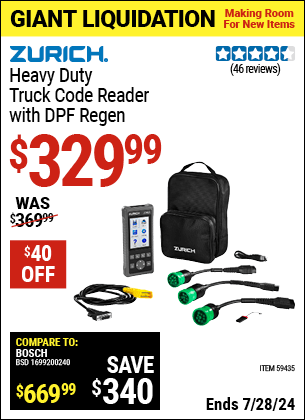 Harbor Freight Coupons, HF Coupons, 20% off - ZURICH Heavy Duty Truck Code Reader with DPF Regen for $284.99