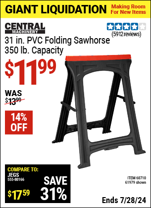 Harbor Freight Coupons, HF Coupons, 20% off - 350 Lb. Capacity Folding Sawhorse