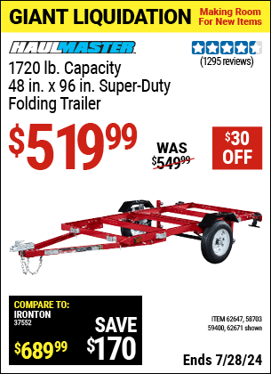 Harbor Freight Coupons, HF Coupons, 20% off - 1720 Lb. Capacity 4 Ft. X 8 Ft. Super Duty Utility Trailer