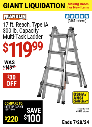 Harbor Freight Coupons, HF Coupons, 20% off - 17 Foot Type Ia Muti Task Ladder