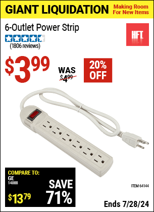 Harbor Freight Coupons, HF Coupons, 20% off - 6 Outlet Power Strip