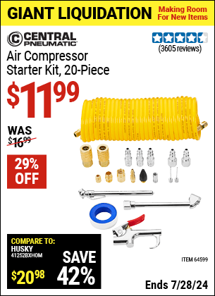 Harbor Freight Coupons, HF Coupons, 20% off - CENTRAL PNEUMATIC Air Compressor Starter Kit 20 Pc. for $9.99