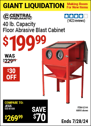 Harbor Freight Coupons, HF Coupons, 20% off - 40 Lb. Capacity Floor Blast Cabinet