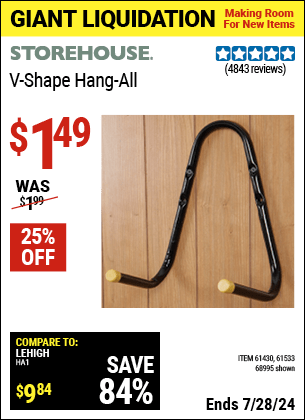 Harbor Freight Coupons, HF Coupons, 20% off - STOREHOUSE V-Shape Hang-All for $1.49