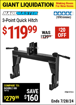 Harbor Freight Coupons, HF Coupons, 20% off - 3-point Quick Hitch
