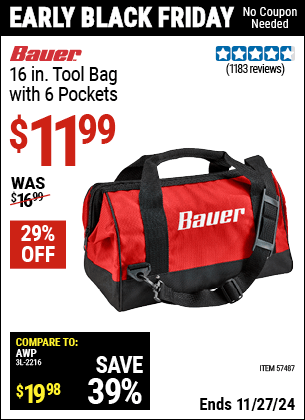 Harbor Freight Coupons, HF Coupons, 20% off - 16 In. Tool Bag With 6 Pockets