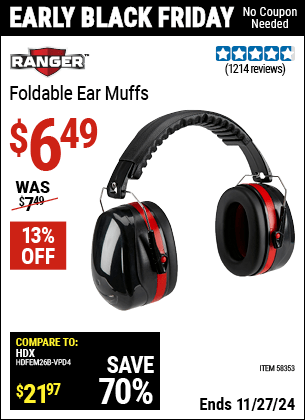 Harbor Freight Coupons, HF Coupons, 20% off - RANGER Foldable Ear Muffs for $5.99