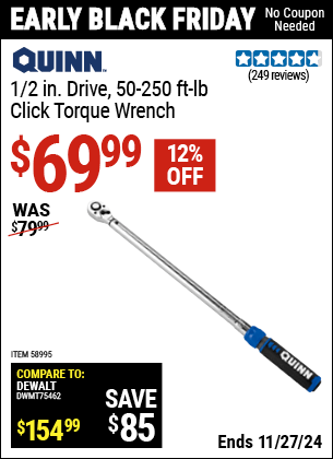 Harbor Freight Coupons, HF Coupons, 20% off - QUINN 1/2 in. Drive Click Type Torque Wrench for $69.99