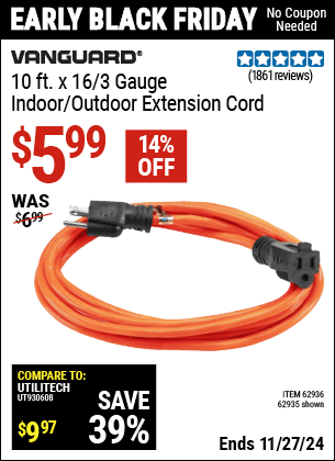 Harbor Freight Coupons, HF Coupons, 20% off - 10ft.x16 Gauge Indoor/outdoor Extension Cord