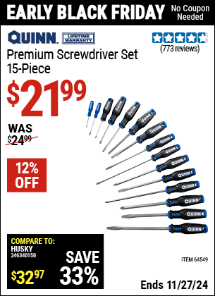 Harbor Freight Coupons, HF Coupons, 20% off - Quinn 15 Piece Screwdriver Set