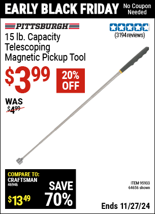 Harbor Freight Coupons, HF Coupons, 20% off - 15 lb. Capacity Telescoping Magnetic Pickup Tool