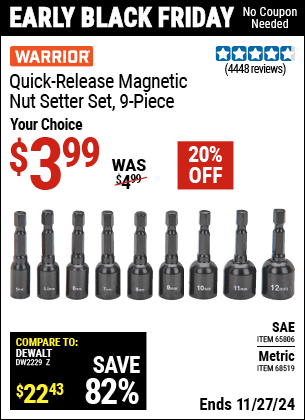 Harbor Freight Coupons, HF Coupons, 20% off - 9 Piece Quick Change Magnetic Nutsetter Sets