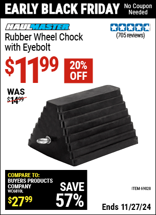 Harbor Freight Coupons, HF Coupons, 20% off - Rubber Wheel Chock With Eyebolt